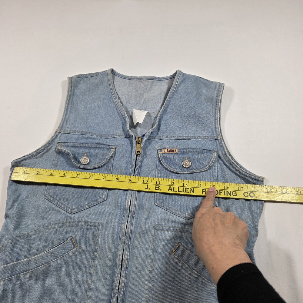 Gitano Vintage Zip Up Vest Tab Pockets Rodeo Light Blue Denim Vest Medium Women - Picture 5 of 5